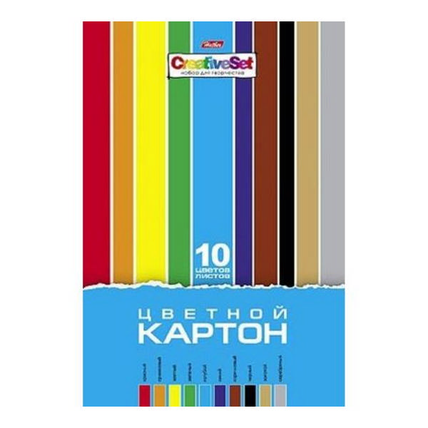 Картон мелованный А4 10л/10цв Hatber "Сreative Set" 10Кц4_05809