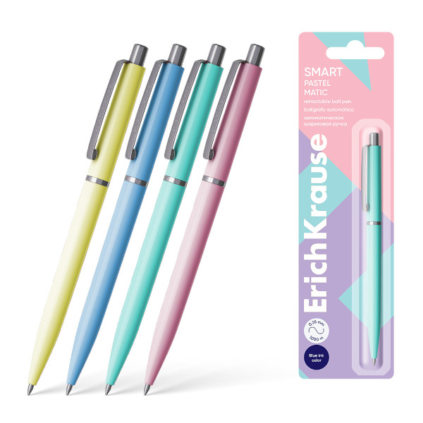 Ручка шар. автомат. 0,7мм, синий, ассорти корп. "Smart Matic Pastel" 61094 Erich Krause