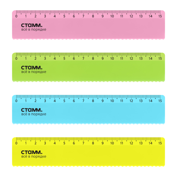Линейка 15см, пластик, тонир. ассорти "Neon Crystal" волнистый край ЛН174 СТАММ