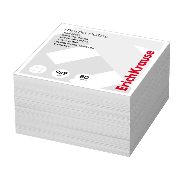 Блок для записей Erich Krause 90*90*50мм, белый, 80г/м2, белизна 98%, склейка 62116
