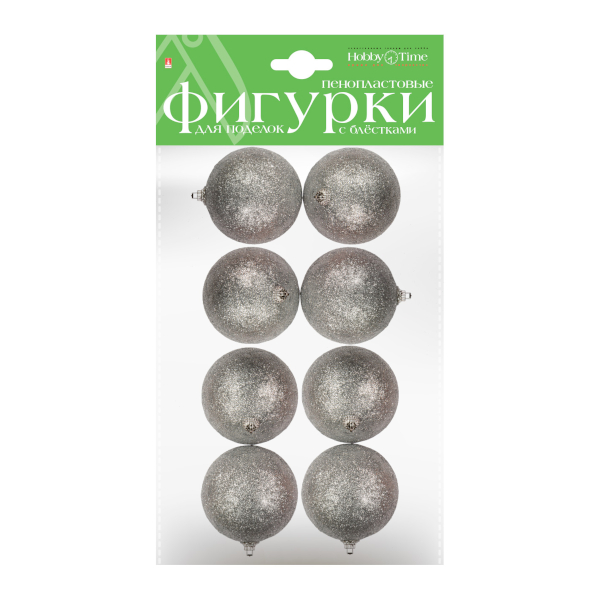Заготовка для декора пенопласт "Шары. Глиттер. Серебро" 4см (8шт) 2-806/02 HOBBY TIME