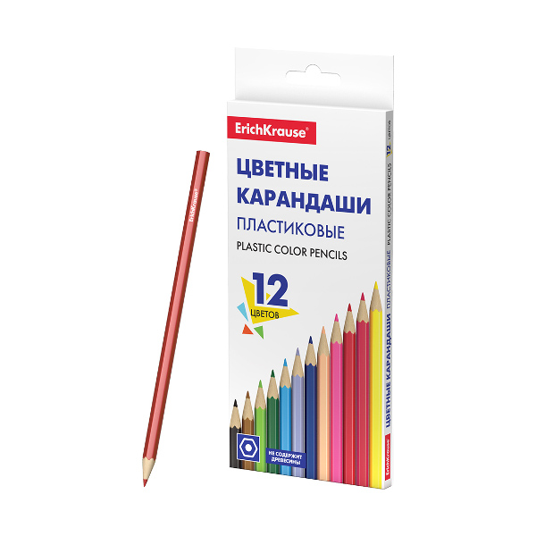 Карандаши Erich Krause 12цв, 6-гран., пластик. корпус, в карт.уп. 53361
