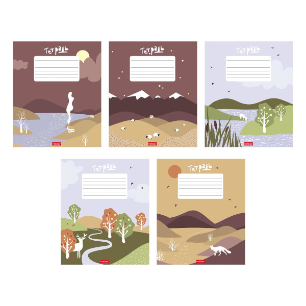 Тетрадь 24л А5 клетка "Наивные пейзажи" картон, ассорти 24Т5В1 Hatber