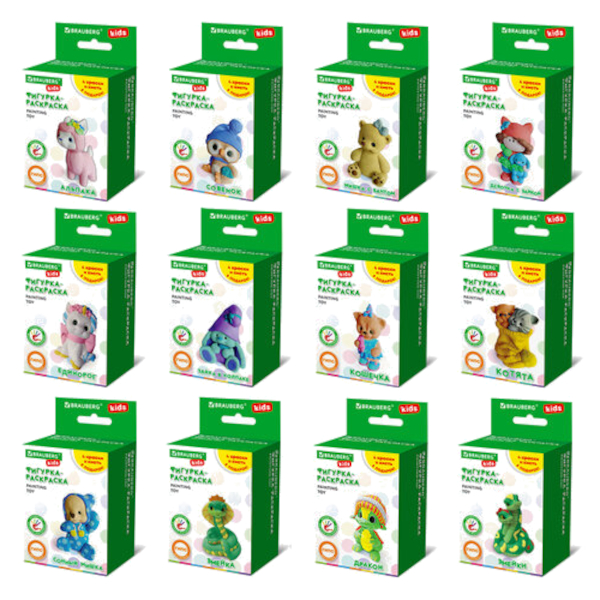 ФИГУРКА ИЗ ГИПСА с красками и кистью для росписи, ассорти, BRAUBERG KIDS 665203