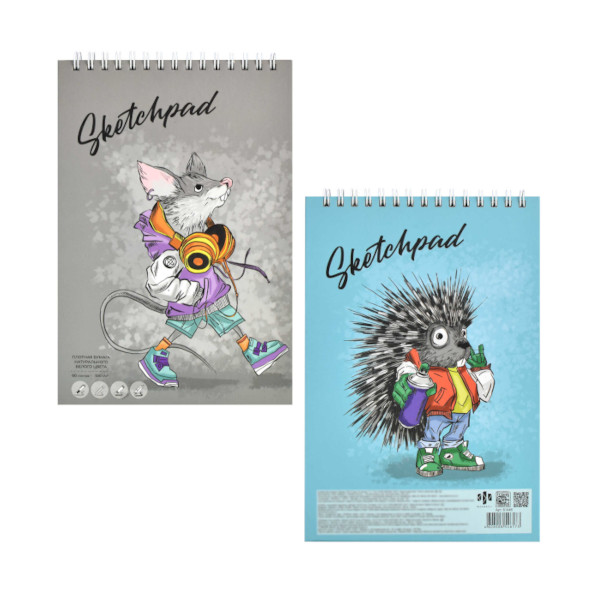 Скетчпад для графики и письма А5 60л, 100г/м2, гребень "Смешные животные" перевертыш 61446 Феникс+