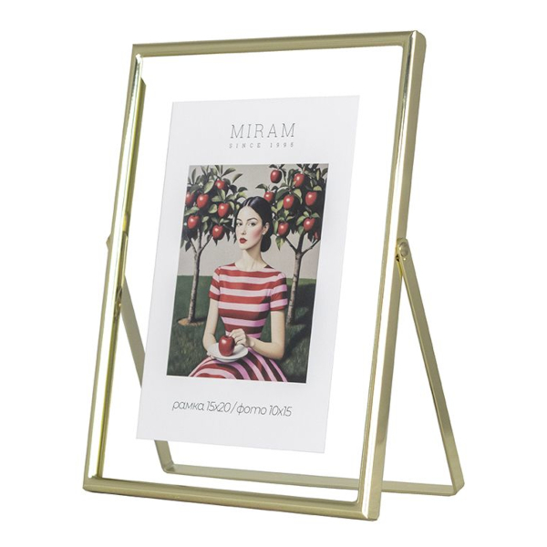 Фоторамка 15*20 металл, золото, вставка стекло, метал.ножка 6111-6 МИРАМ