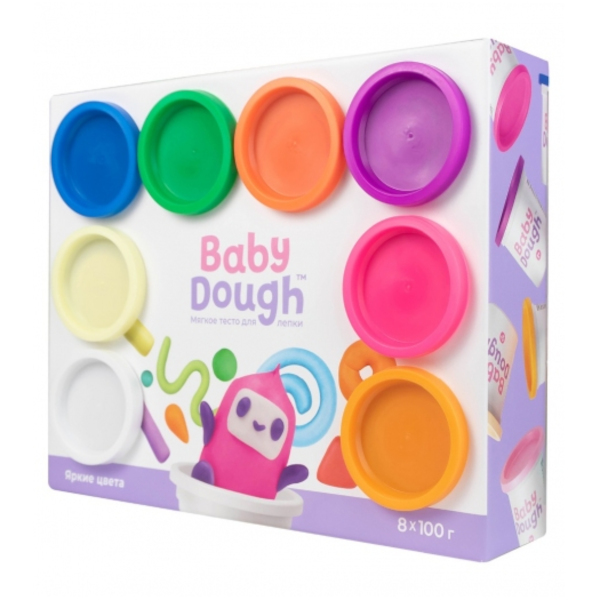 Тесто для лепки BabyDough 8цв, 100гр, яркие BD020