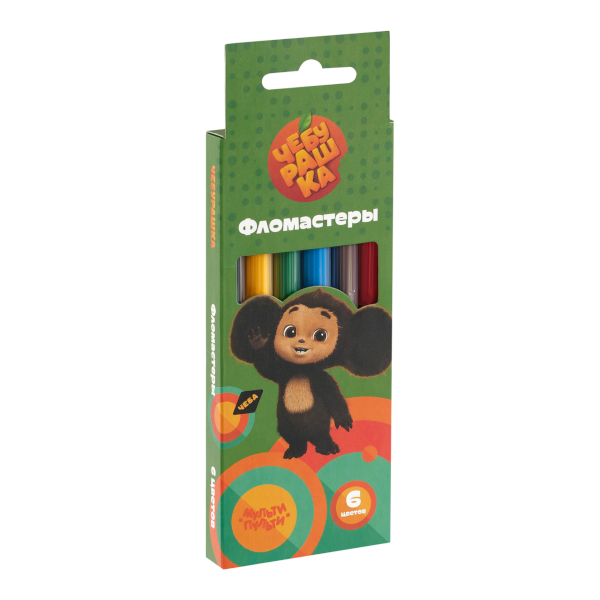 Фломастеры Мульти-Пульти "Чебурашка" 6цв смываемые, карт. уп. ФЛЧБ_53014