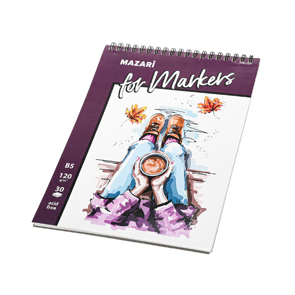 Скетчбук для маркеров А5+ 30л, 120г/м2, гребень "Кофе" M-8377 MAZARI ТМ