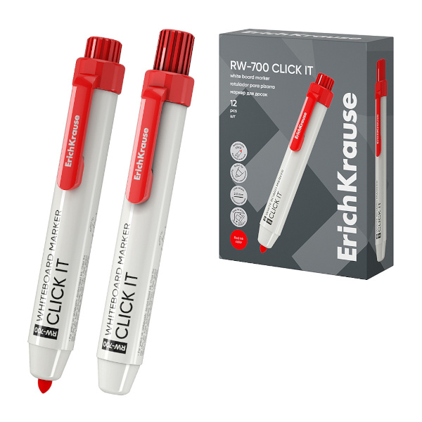 Маркер автомат. для доски 2мм, спирт. осн., пулевид., красный, пластик. "RW-700 Click it" 60832 EK