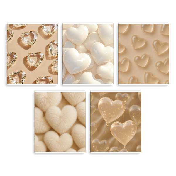 Тетрадь 48л А5+ клетка "Бежевые сердца" картон, ассорти 70932 Феникс+