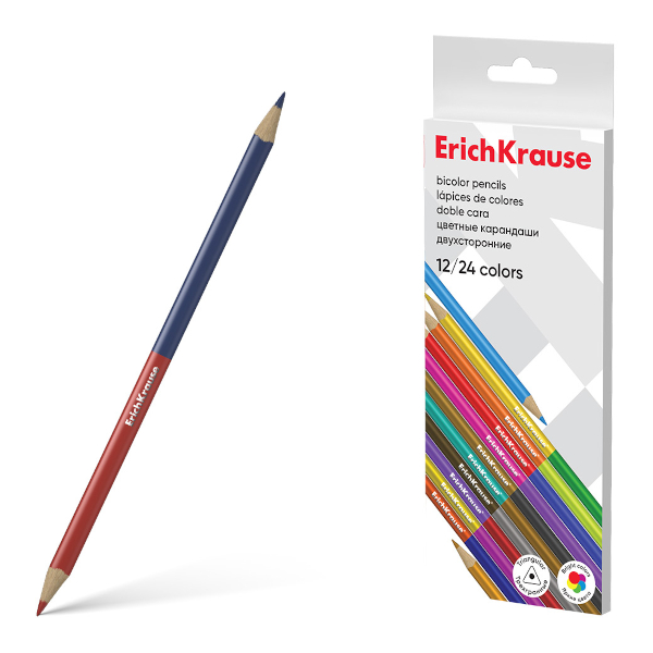 Карандаши двустор. 24цв/12шт, дерево, 3-гран. "Bicolor" карт.уп. 50531 Erich Krause