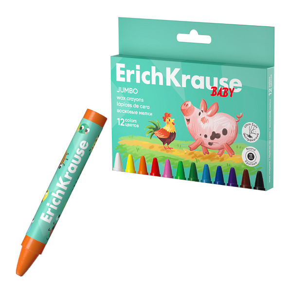 Мелки восковые Erich Krause "Для малышей Jumbo" 12цв, круглые, карт.уп. 62943