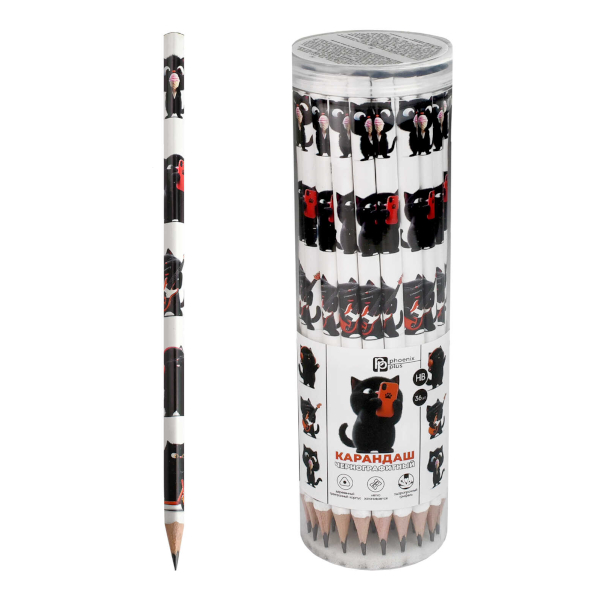Карандаш ч/гр HB, дерево, 3-гран., без ласт., рисунок "Черный кот" 70173 Феникс+