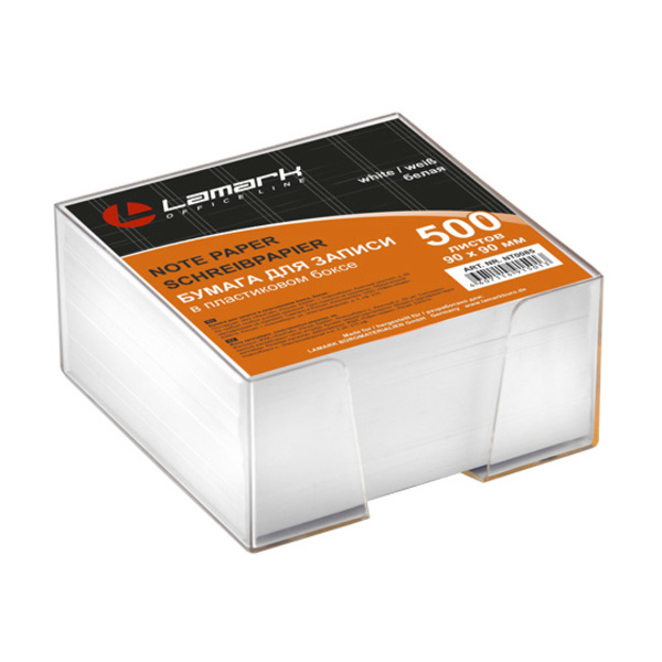 Блок для записей в пласт. боксе  Lamark 90*90мм, 500л, белый 85