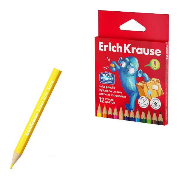 Карандаши мини Erich Krause "Jolly Friends" 12цв, 6-гран., дерево, в карт.уп. 62930