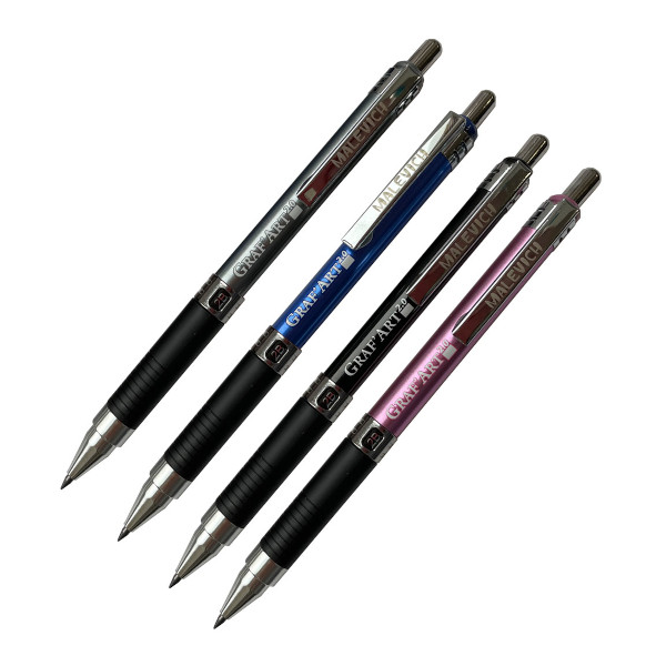 Карандаш механический 2мм 2B, пластик. корп., ассорти, точилка "GrafArt" 197202 Малевичъ