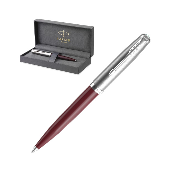 Ручка шар PARKER "51 Burgundy CT" черная, бордов., корп. серебро,  1мм 2123498