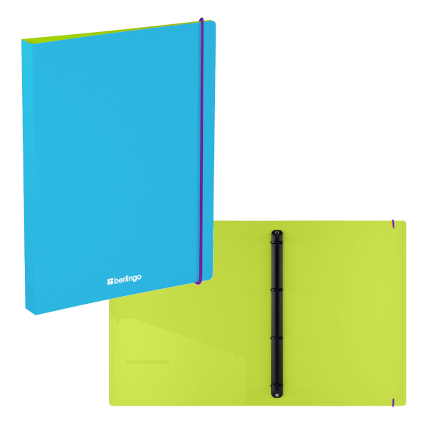 Папка 4 D-кольца А4, 24мм, 600мкм, карман внутрен., голубой "Raze" RB4_4D154 Berlingo