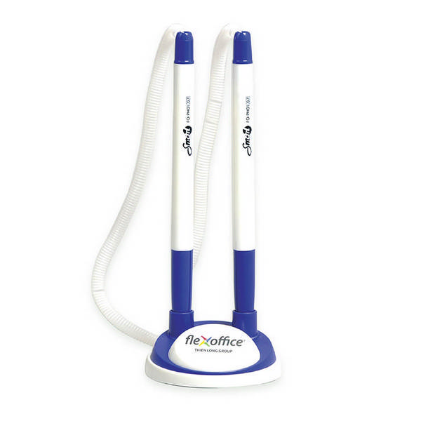 Ручка шар на липучке Flexoffice "Smart" с подставкой, 2 шт, синий, корпус белый 0,7мм  FO-PH01