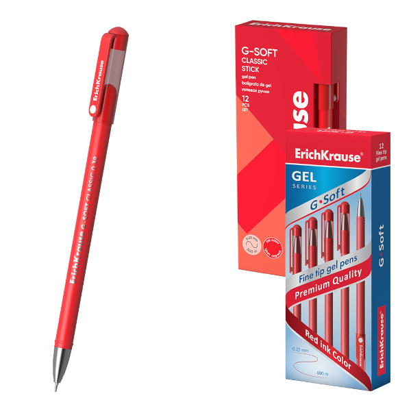 Ручка гелевая 0,38мм, красный, игольч., тонир. корп. "G-Soft Stick Classic" 39432 Erich Krause