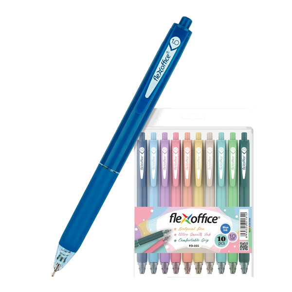 Ручка шар. автомат. 1,0мм, синий, игольч., ассорти корп. FO-055 BLUE Flexoffice