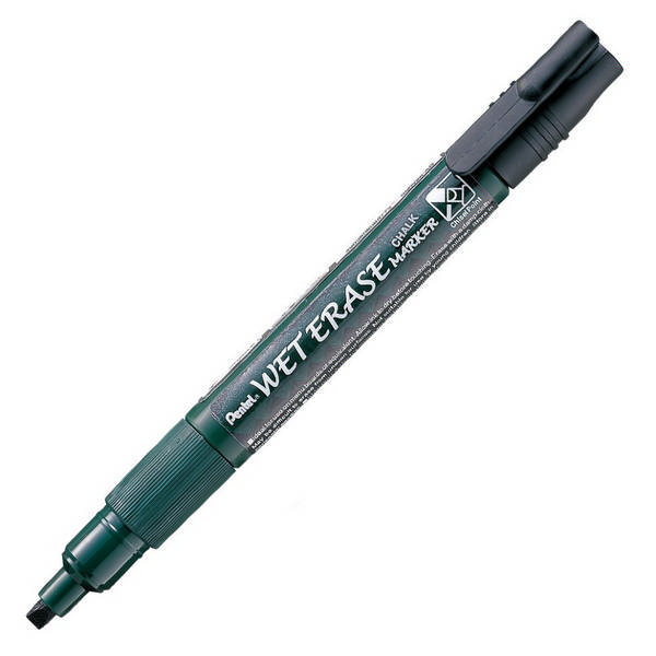 Маркер меловой двуст 2-4мм, водн. осн., пулев/скош, черный, пласт. "Wet Erase Marker" SMW26-A Pentel
