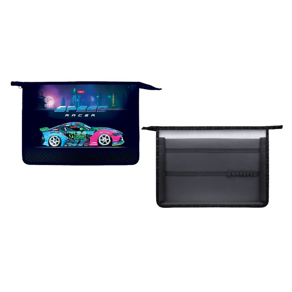 Папка для труда А4 2отд., пластик, молния "City racing" AMt_07072 Hatber