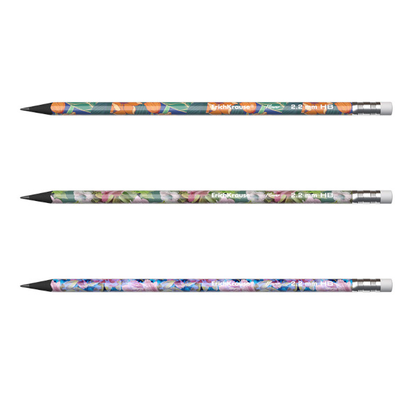 Карандаш ч/гр HB, пластик, 3-гран., ластик, ассорти "Flower" 55282 Erich Krause