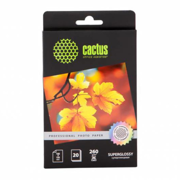 Бумага А6 (10*15) Cactus для стр.пр. 260г/м2, глянцевая, односторонняя CS-HGA626020 (20л)