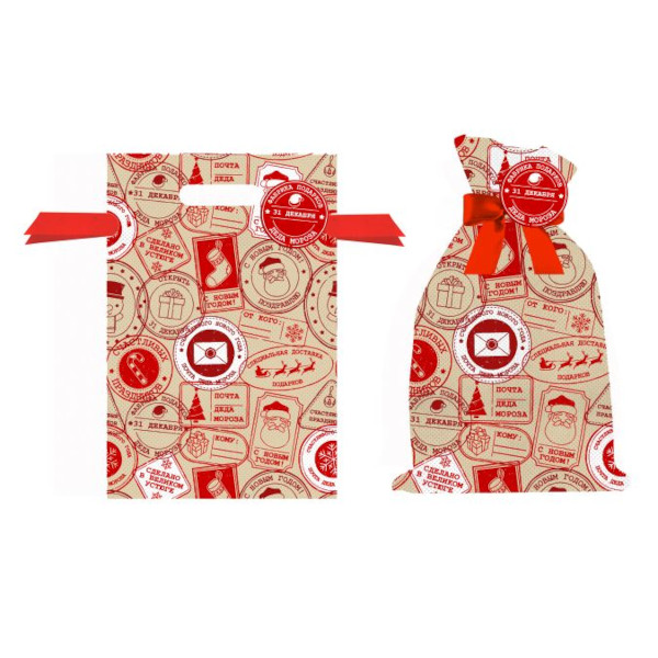 Мешочек 30*45см "Почта Дедушки Мороза. Штампы" неткан. 89568 Феникс-Презент.