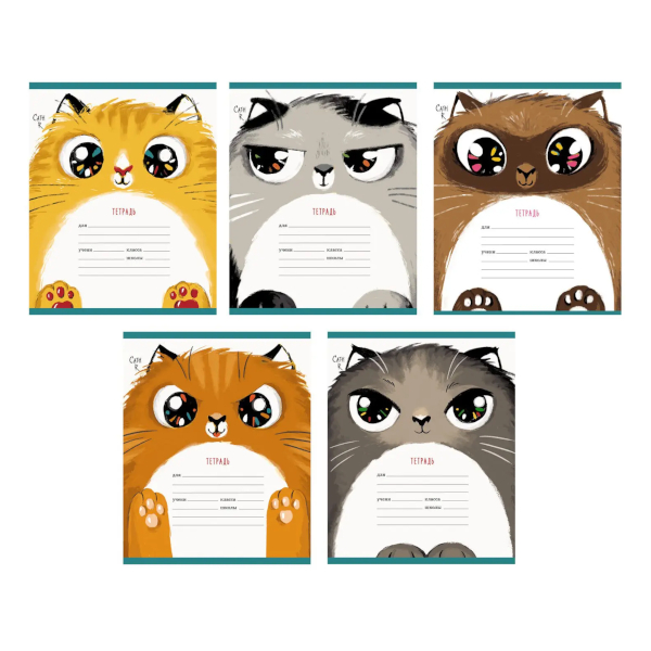 Тетрадь 12л А5 клетка "Пушистые котики" картон, ассорти ТК128279 Listoff