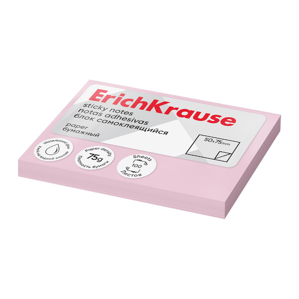 Липкий блок Erich Krause 50*75мм, 100л, розовый 61684