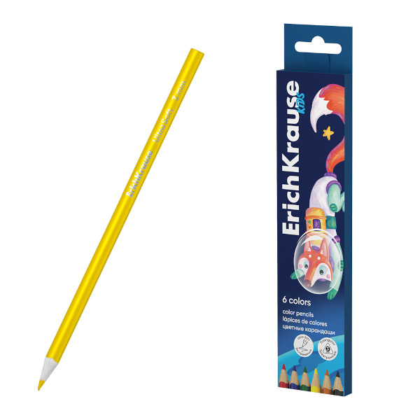 Карандаши 6цв, дерево, 3-гран. "Kids Space Animals. Лиса" карт.уп. 61785 Erich Krause