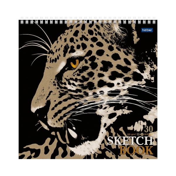 Блокнот Sketchbook 240*240мм 30л Hatber Premium "Леопард" гребень, подложка 30Б4Aгр_28252