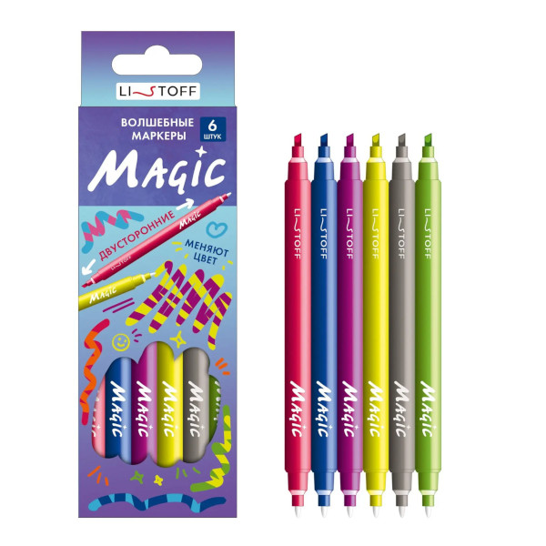 Набор маркеров Listoff "Magic. Хамелеон" 12цв., двустор., пулевид./скош., карт.уп НМВД120041