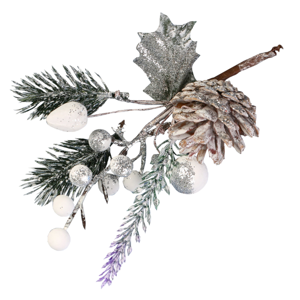 Декор "Еловая ветка. Грезы" шишка, белые ягоды, 16см 4301745 Зимнее волшебство