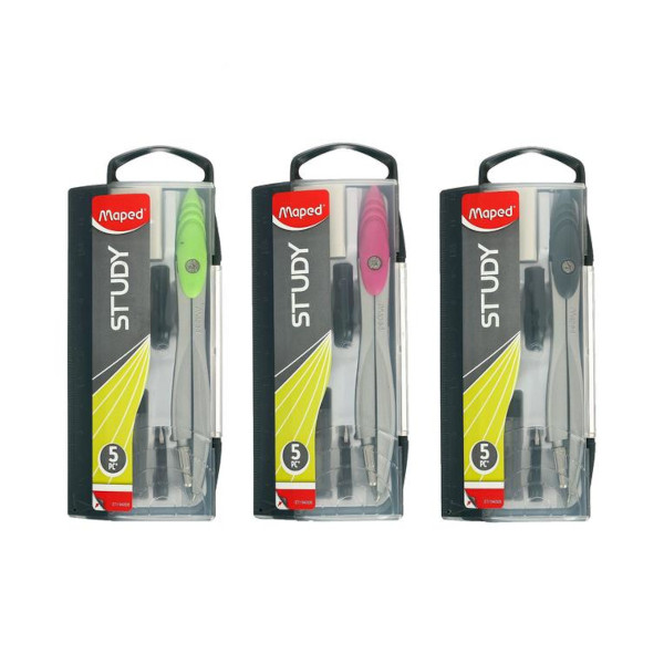 Готовальня Maped "Study" 5 предм., метал. циркуль 120мм, пластик. футляр, ассорти 119405