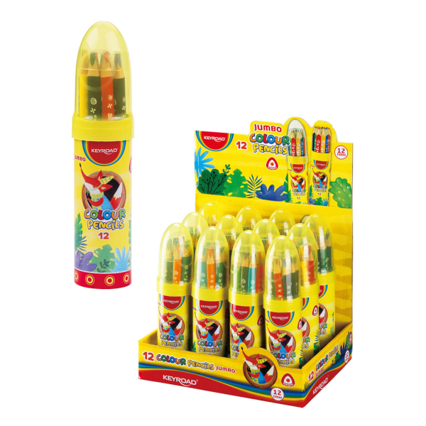 Карандаши 12цв, дерево, 3-гран. "Rocket Jumbo" утолщ., метал.тубус KR972230 Keyroad