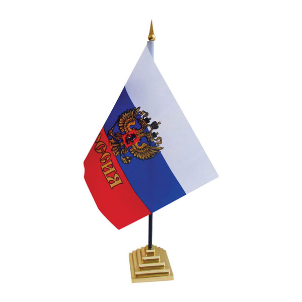 Флаг "Россия" с гербом, настольный 310мм на основании из пластика FL_3094 Спейс