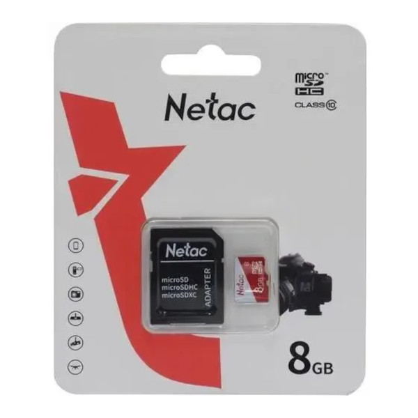 Карта памяти microSDHC Netac 8GB (class 10) с адаптером NT02P500ECO-008G-R