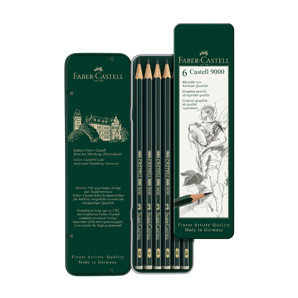 Карандаши ч/гр 6шт Faber-Castell "Castell 9000" (HB,B,2B,4B,6B,8B) метал.уп. 119063