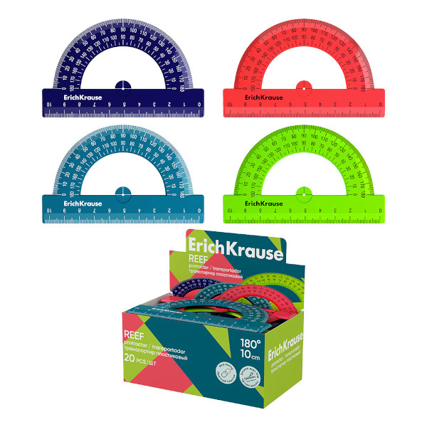 Транспортир 180град, 10см, пластик, ассорти "Reef" 63196 Erich Krause