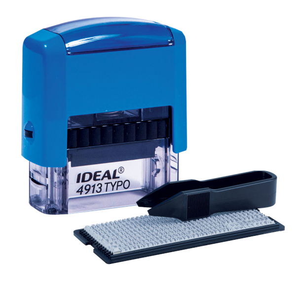 Штамп 5-стр. самонаборный 58 * 22мм IDEAL typo 4913/DB синий, 1 касса букв 6005