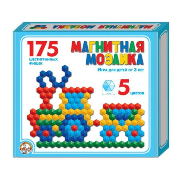 Развивающая игра "Магнитная мозайка" 6-тигранная, d-20мм, 5цв., 175эл. 00959 Десятое королевство