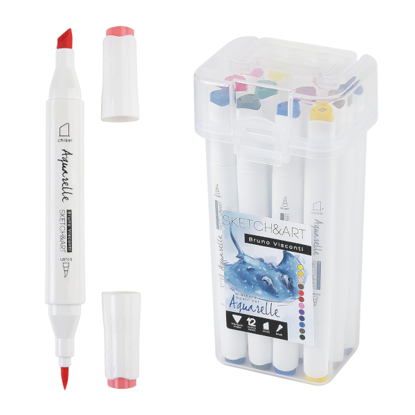 Набор маркеров акварельных Bruno Viscont "Sketch&Art" 12цв., двустор., кисть/скош. 22-0168