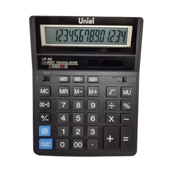 Калькулятор Uniel UF-68 черный, настольный 14р