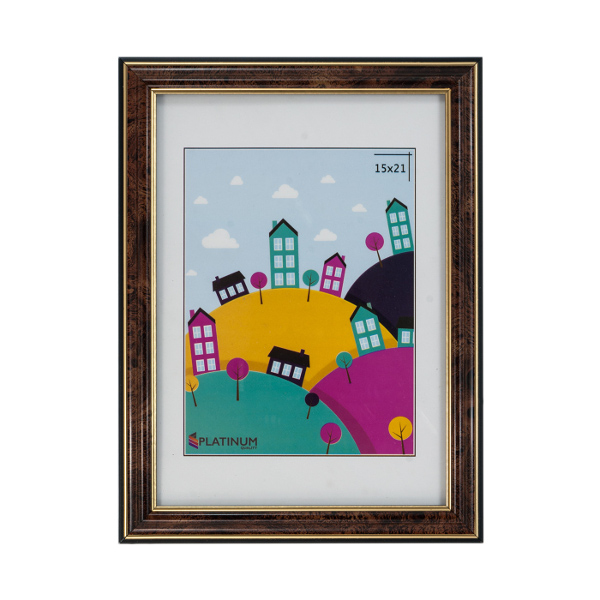 Фоторамка 15*21 пластик, багет 20мм, коричневый, вставка стекло, ножка "Офис" 282 Platinum