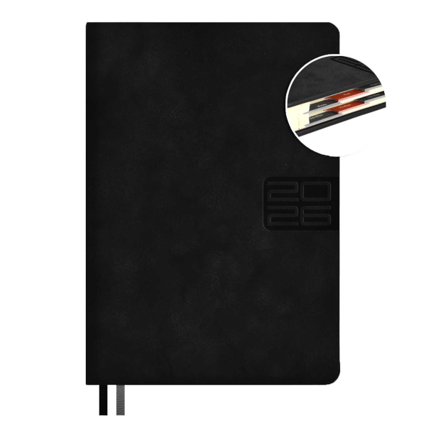 Ежедневник А5 2026 Escalada "#Думай как миллиардер" тв. обл., иск.кожа, сшивка, черный 70239