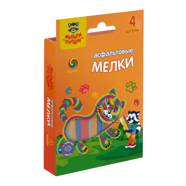 Мел цветной 4цв/4шт асфальтовый, квадратный, карт.уп. ЦМ_50483 Мульти-Пульти